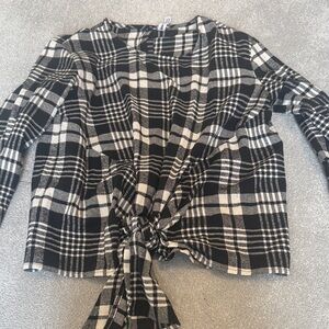 Design Lab Lord & Taylor Black and White Checkered Blouse